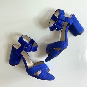 Blue Suede Two Strap Heels